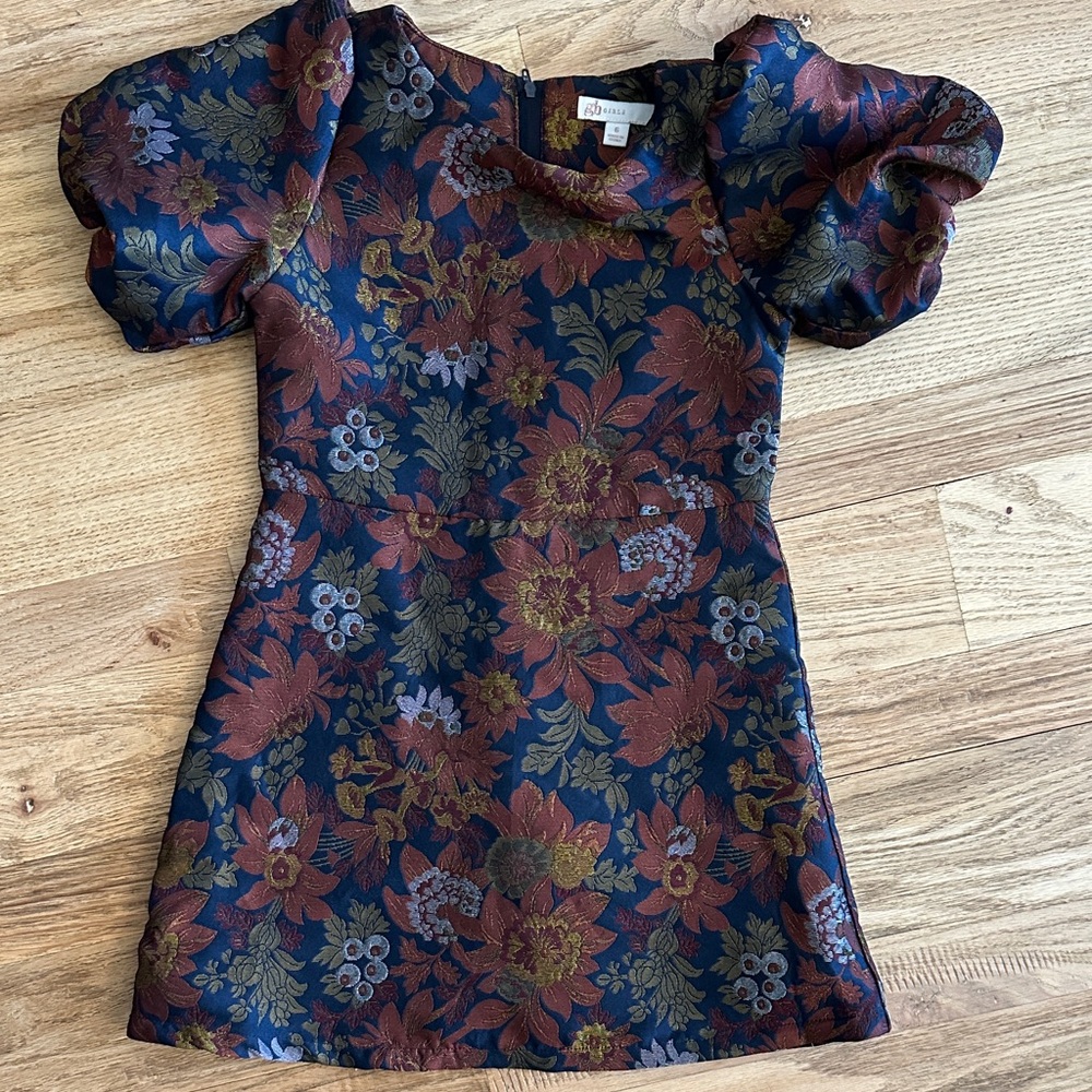 GB Girls Floral Dress - Navy and Burgundy